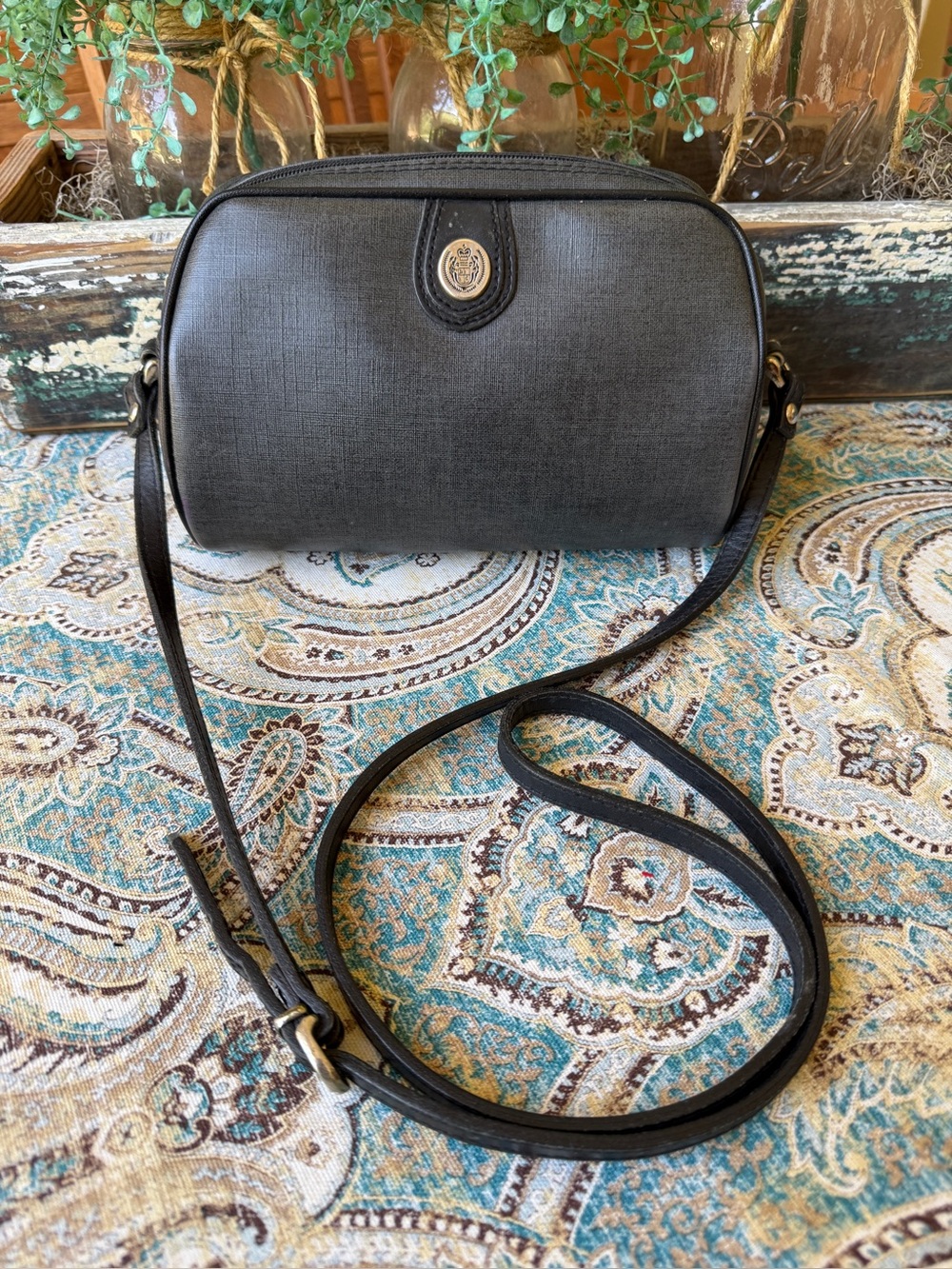 Liz Claiborne Crossbody Shoulder Bag Leather Trim Vintage Black